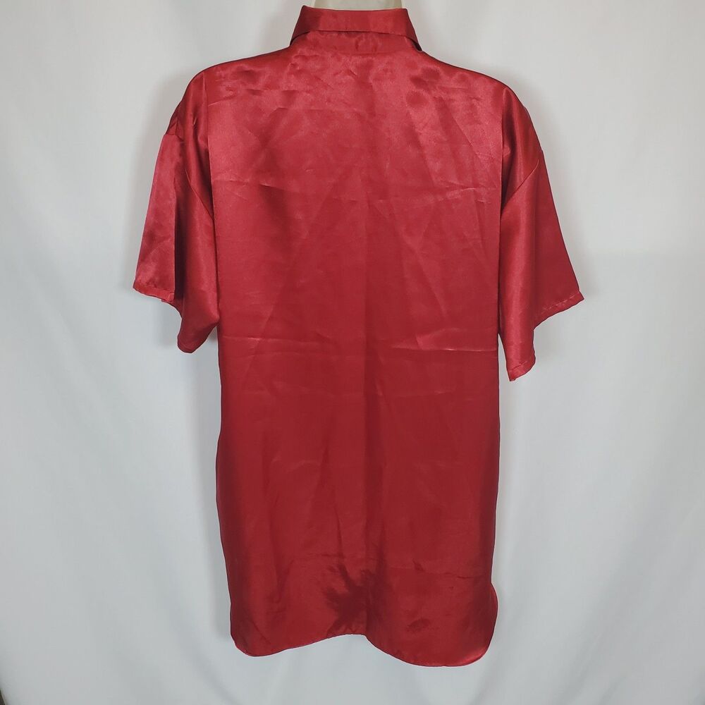 VTG Victoria's Secret Size Small Red Satin Sleep Shirt Night Gown Short Sleeve - Picture 3 of 9